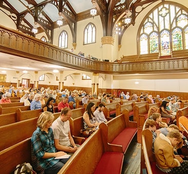 First Presbyterian Church congregation in historic sanctuary